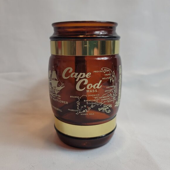 Siesta Ware Amber Brown Glass Barrel Mug Wood Handle Cape Cod - Picture 1 of 13